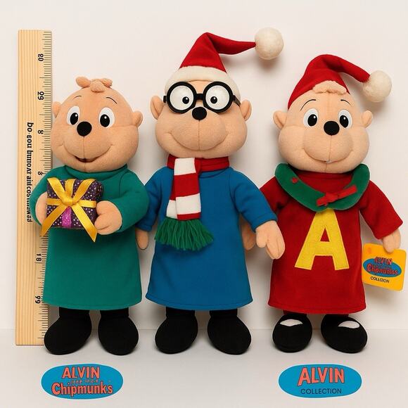 Alvin & The Chipmunks Christmas Plush Lot 3pc Alvin Simon Theodore w/ Tags 13” - Picture 2 of 7